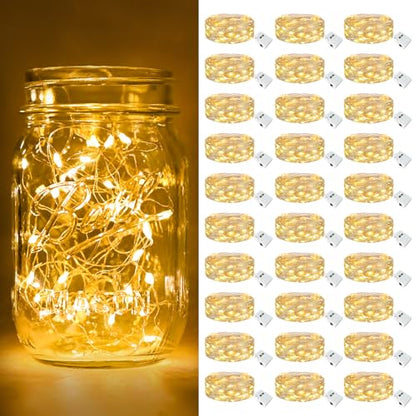 btfarm 30 Pack Fairy Lights Battery Operated Twinkle Lights with 3 Modes | 7Ft 20 Led String Light, Waterproof Bulk Small Mini Silver Wire for Christmas Mason Jars Wedding Table Centerpiece,Warm White - color: Warm White, size: 30 Pack