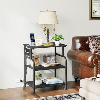 YAOHUOO 3 Tier Large Printer Stand with Power Outlet/Adjustable Shelf | 22"x15" Large Top,Fit 2-3 printers,Rolling Cart with Wheels,Table for Home Office,Fit 3D Printer/Heat Press/Laser,Black - color: Black, size: 22"×15"