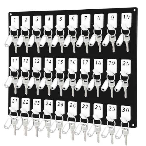 Beeveer Acrylic Key Holder Board with 30 Hooks, Wall Mount Organizer, Black | Ideal for Offices, Schools, Hotels and Dealerships, Durable Acrylic Construction, Numbered Key Slots, Easy Wall Mount Design - color: Black, size: 30 Hooks, style: Hook Only