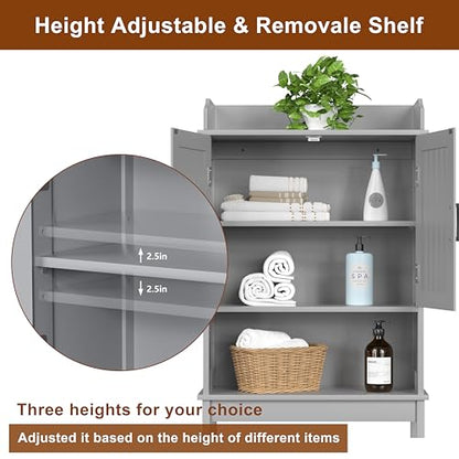 Yardenaler Over-The-Toilet Storage Shelf with Doors, Bathroom Freestanding Organizer Space Saver with Adjustable Shelf, Gray - color: Grey