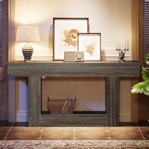 Tribesigns 63" Console Table, Farmhouse 2-Tier Entryway Table with U-Shaped Base, Narrow Long Wood Sofa Table Behind Couch Table for Living Room, Hallway, Foyer, Gray - color: Light Gray