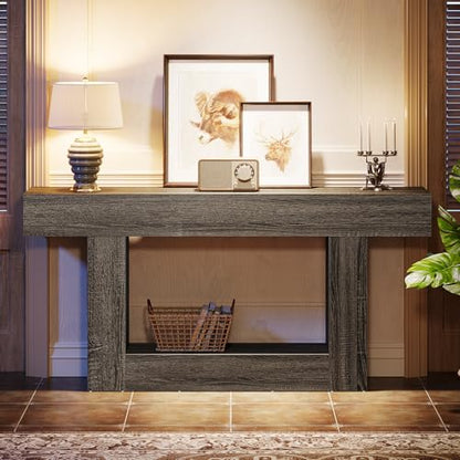 Tribesigns 63" Console Table, Farmhouse 2-Tier Entryway Table with U-Shaped Base, Narrow Long Wood Sofa Table Behind Couch Table for Living Room, Hallway, Foyer, Gray - color: Light Gray