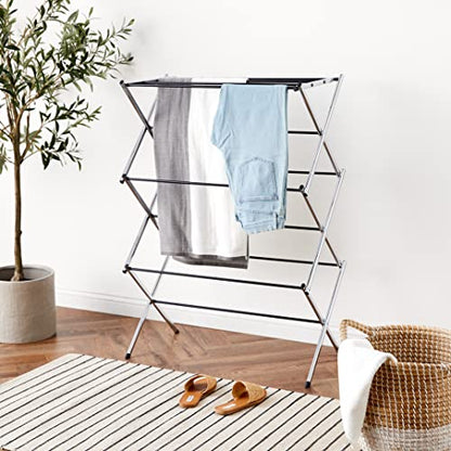 Amazon Basics Foldable Portable Metal Clothes Drying Rack for Indoor Air Drying, Energy Saving, 14.5 x 29.5 x 41.8 inches, Chrome Silver - color: Chrome