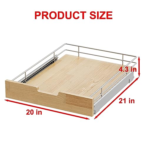 Sikarou Pull Out Cabinet Organizer 20"W x 21"D Wood and Wire Storage Shelf - size: 1-TIE 20*21 WM