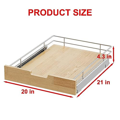Sikarou Pull Out Cabinet Organizer 20"W x 21"D Wood and Wire Storage Shelf - size: 1-TIE 20*21 WM