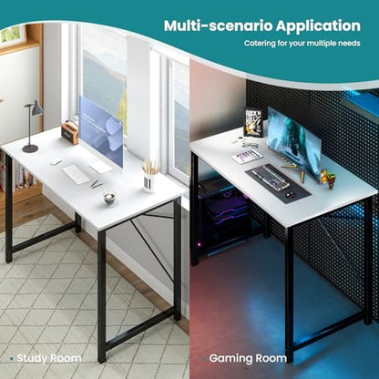 OLIXIS 32-Inch Small Computer Desk for Home Office, Morden White | Gaming Writing Work and Study Desk for Bedroom, Sturdy Metal Frame, Compact Modern Design