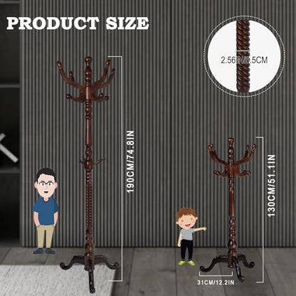 Coat Racks FreeStanding with 11 Hooks, Natural Wood Coat Rack with Tri-Legged Base, Adjustable Height Coat Racks, Easy Assembly for Hallway, Bedroom and Office (Walnut-Tri-Legged Base) - color: Walnut-Tri-Legged Base