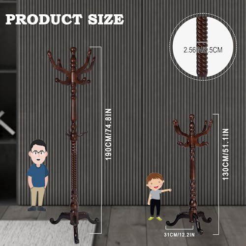 Coat Racks FreeStanding with 11 Hooks, Natural Wood Coat Rack with Tri-Legged Base, Adjustable Height Coat Racks, Easy Assembly for Hallway, Bedroom and Office (Walnut-Tri-Legged Base) - color: Walnut-Tri-Legged Base