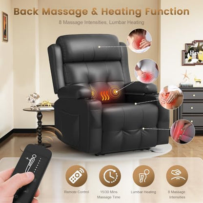 Home Theater Seating, Power Recliner Sofa Single Chair with Massage & Heat | Wall Hugger Reclining Single Chairs with USB, RV Furniture with LED Lights, Cup Holders for Movie Theater, Gaming Room - color: Dark Gray, size: 34" - 1 Seat