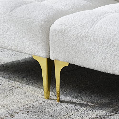 KEVINSPACE 71" Modular Sectional Sofa Couch, 2 Seater Cozy Portable Couches, Armless Sofa Living Room, Modern Convertible Couch Teddy Fabric with Pillows, Gold Legs for Small Spaces 2PCS White - color: 2pcs White