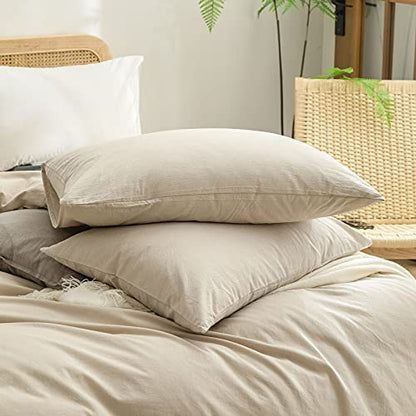 BESTOUCH Cotton Solid Duvet Cover Set Linen Feel Almond Milk Grey Twin | 100% Washed Cotton, Soft Wrinkle Texture, Hidden Zipper, 8 Ties, Breathable Lightweight Durable Comfy, 2 Pcs No Insert - color: Almond Milk Grey (No Comforter), size: Twin/Twin XL (6