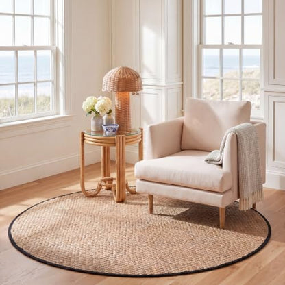 SAFAVIEH Area Rug 6' Round - Natural Fiber Collection - Natural & Black, Seagrass, Basketweave Pattern with Border (NF114C) - color: Natural/Black, size: 6' (Round)
