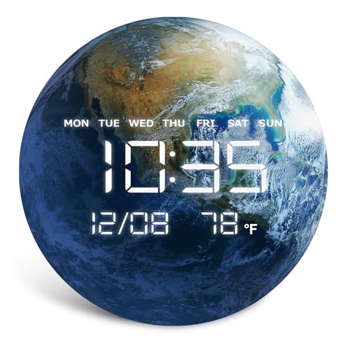 Digital Wall Clock, LED Moon/Earth Design, Temperature Display, 7.87 x 7.87 inches (Earth, 12.59 INCH) - color: Earth, size: 12.59 INCH