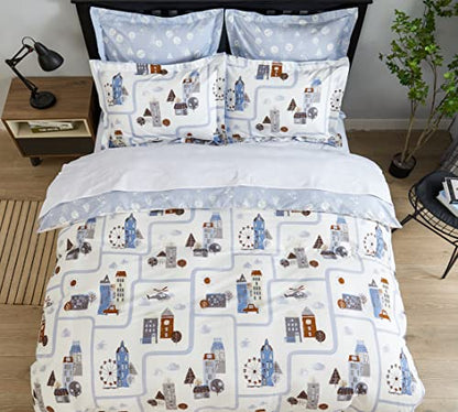DAUAOTO Kids Duvet Cover Twin Size Set, Boys Cotton Bedding Road Map Landscape Pattern, 1 Zipper Closure 68x86 Cover + 1 Sham, Blue Town - color: Pattern 7#, size: 68"x86" Twin Cover + 1 Sham
