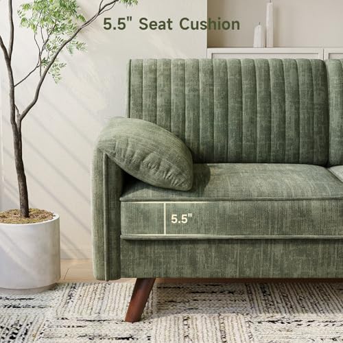 64.5" Loveseat Sofa, Chenille Loveseat Couch for Living Room, Green | 23.2" Deep Seat Love seat with Padded Arms, Comfy Modern Small Couches for Bedroom, Small Spaces, Dorms, Office, Apartment - color: Green