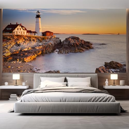 wall26 Wall Sticker/Wall Mural The Portland Head Lighthouse in Cape Elizabeth, Maine, Not Peel and Stick, Non-Woven Wallpaper Decorative for Bedroom, Living Room, Office - 48x72 inches - color: Artwork - D210, size: 48"x72" Premium Non-woven