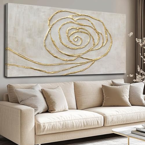 XIANSHOU Textured Wall Art Pictures Line Wall Paintings Beige and Gold Wall Decor for Walls 24"x48" Artwork for Bedroom Office Decorations - color: Gold, size: 48"L x 24"W