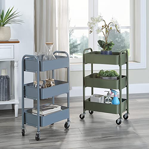 SunnyPoint 3-Tier Delicate Compact Rolling Metal Storage Organizer - Mobile Utility Cart Kitchen/Under Desk Cart with Caster Wheels - Army (15.35" X 10.24" X 26.8"H) - color: Army