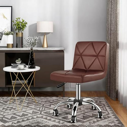 COSVALVE Armless Swivel Office Chair with Wheels, Adjustable Height | Armless Mid Back Chair With 360° Swivel, Adjustable Height & Rolling Wheels, Ideal For Home Offices, Conferences & Salons - color: Brown