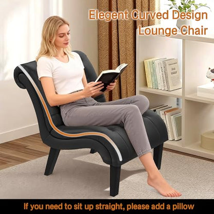 PU Leather Accent Chairs Set of 2 Button Tufted Upholstered Modern Armless Lounge Chair for Bedroom Living Room Side Chairs with Wood Legs Black - color: Black Pu, size: 2 Chairs