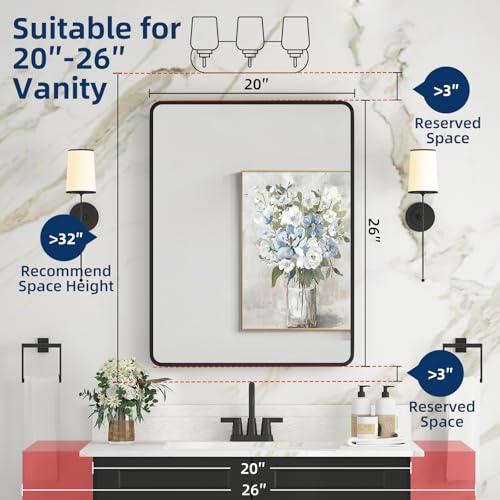 Medicine Cabinet with Mirror, 20x26 Inch Black Bathroom Mirrored Cabinet, Metal Framed Wall Cabinet with Beveled Mirror, Modern Surface Mount or Recessed Medicine Cabinet with Storage - color: Black, size: 20*26inch