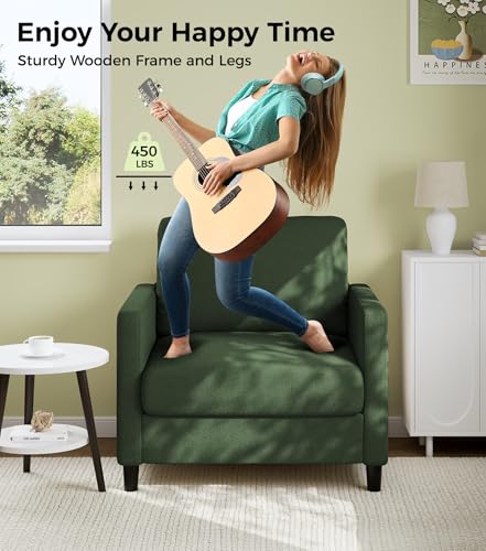 Welzona Sofa Accent Chair, 33" Reading Chair, Comfy Teddy Arm Chairs | Comfy Teddy Fabric, Tool-free Setup, Washable Covers, All-wood Couch Chairs for Living Room, Bedroom, Reading Nook, Green - color: Green, size: Standard