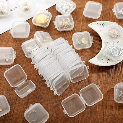 100 Pack Mini Clear Plastic Jewelry Box Earring Organizers Small Storage Containers with Hinged Lid for Earrings Pearl Bracelets and Small Accessories