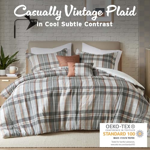 Intelligent Design Plaid Lodge Modern Tan/Gray Queen Comforter Set, 5pc | Bedding Full Size, Girls Bedroom, Casual, Lightweight, All-Season, Machine Washable, Easy Care, Cozy, Breathable - color: Tan/Gray, size: F/Q Comforter