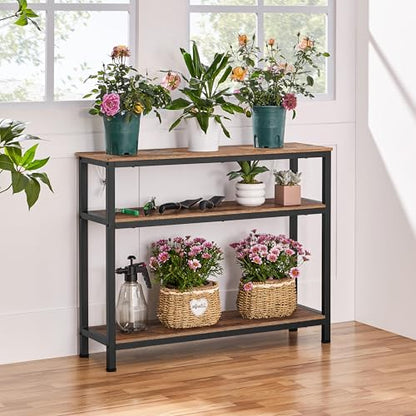 Yaheetech Narrow Console Table with 3 Tier Shelves, Rustic Brown, 39.5" | Sofa Table, Small Entryway Table with Storage Shelves, Behind Couch Table for Living Room, Easy Assembly, Industrial - color: Rustic Brown