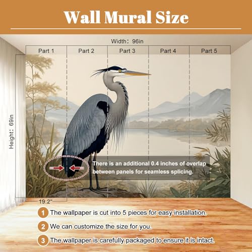 Wall Mural Egret Heron Bird White Painting Blue Audubon Great Animal Water Peel & Stick Wallpaper Removable Self-Adhesive Large Wall Sticker Wall Decor for Bedroom Living Room Nursery 69"x96" - color: Multi7, size: 69"x96"