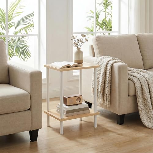 HOOBRO End Table, Small Side Table, Nightstand with 2-Layer Storage Shelves, Sofa Table for Small Spaces, Living Room, Bedroom, Stable Frame, Easy Assembly, Natural and White WN09BZ01 - color: Natural + White