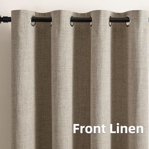CUCRAF 100% Blackout Window Curtains 63 inches Long 2 Panels Set, Faux Linen Look Thermal Insulated Grommet Drapes, Room Darkening Curtain for Bedroom Living Room(W52 x L63 Inch, Light Khaki) - color: Light Khaki, size: 52"W x 63"L (Pack of 2)