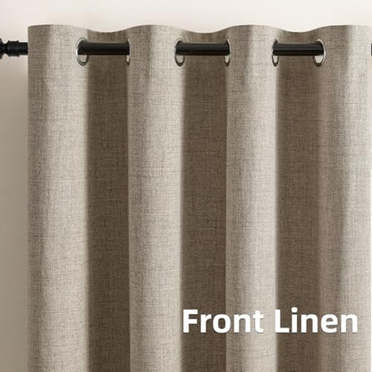 CUCRAF 100% Blackout Window Curtains 63 inches Long 2 Panels Set, Faux Linen Look Thermal Insulated Grommet Drapes, Room Darkening Curtain for Bedroom Living Room(W52 x L63 Inch, Light Khaki) - color: Light Khaki, size: 52"W x 63"L (Pack of 2)
