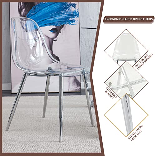 Baysitone Clear Dining Chairs Set of 6, Modern Kitchen Chairs with Transparent Seat, Acrylic Accent Side Chairs with Silver Metal Legs for Dining Room, Kitchen, Living Room - color: Silver, size: Set of 6