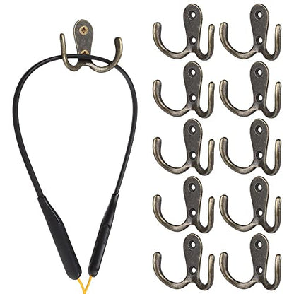 HomeSoGood 10pcs Metal Antique Hooks Double Prong Wall Door Coat Hanger Retro Key Holder Hat Bag Clothes Towel Organizer Shelf Storage(2.16inch,Bronze Tone)