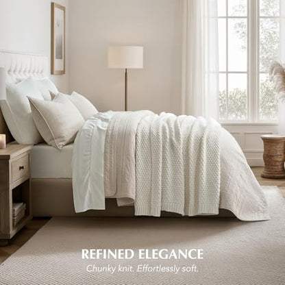 EVERGRACEHOME Chunky Chenille Knit Throw Blanket, 50 x 60, Bright White | Sculpted Moss Stitch, Chic Modern Farmhouse, All-Season Warmth, OEKO-TEX® Certified, Elegant Blanket for Couch, Bed, Sofa - color: Bright White, size: 50" X 60"