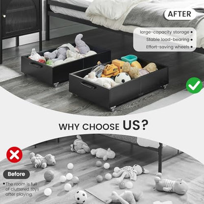 2-Pack Under Bed Storage Drawers Organizer with Wheels, Black | 58L total capacity, 80 lb per Drawer, Fits 6 in Bed Clearance, Rolling Drawers for Shoes, Clothes, Linens, Toys - color: Black