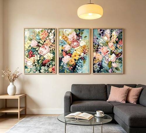 Aidepsek 3Pcs Pastel Floral Abstract Wall Art Boho Botanical Flower Canvas Wall Decor Colorful Floral Prints for Living Room Bedroom Kitchen Home deocr (Unframed) - color: Colorful Floral Poster, size: 16"L x 12"W
