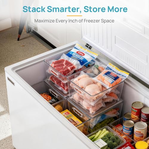 Vtopmart 4 Pack Extra Large Clear Stackable Storage Bins with Lids, 11inch Organizer Bins with Handle for Onions and Potatoes, Plastic Containers for Pantry, Freezer, Kitchen, Closet Organization - size: With Lid