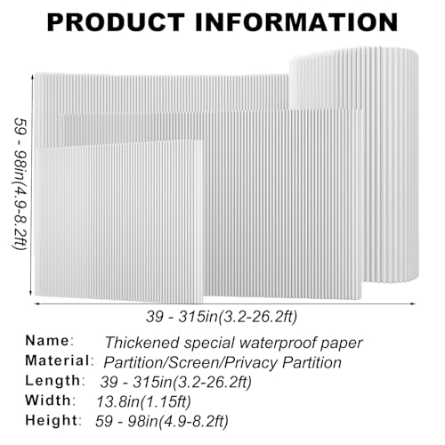Accordion Room Divider, Folding Paper Partition Wall Divider | Freestanding Privacy Screen for Office, Commercial Layout, Home & Clothing Store, Easy to Store-White, L79in x H70in - color: White, size: 79"L x 70"H