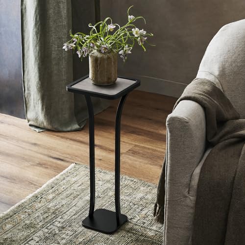 Small Square Side Table, Drink Table with Weighted Base, Solid Wood & Metal Accent Table for Small Spaces, Pedestal End Table for Living Room, Bedroom, Office,Grey - color: Grey