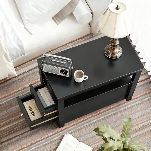 ZENY Narrow End Table Side Table with Drawer and Open Shelf Sofa Table for Living Room Bedroom, Bedside, Couch - color: Black