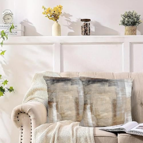 Beige Abstract Art Artwork Pillow Cover, Gallery Modern Decorative Throw Pillows Cushion Cover for Bedroom Sofa Living Room 16 x 16 Inch Set of 2 - color: Beige, size: 16" x 16" (Pack of 2)