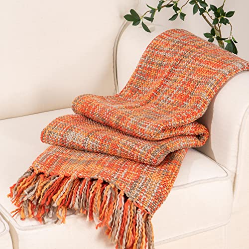BATTILO Home Rust Orange Throw Blanket for Couch, 50"x60" | Boho Colorful Throw Blanket with Tassels, Halloween Decor, Fall Throw Blankets for Home Decor - color: Rust Orange