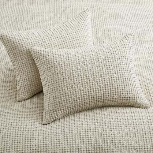 Levtex Home Mills Waffle Twin Bedspread Set (84x104in) with 1 Pillow Sham (26x20in) - Undyed Wheat - Cotton Waffle Twin Size Bedspread Set - Lightweight, Soft, Pre-Washed - color: Wheat, size: Twin Bedspread