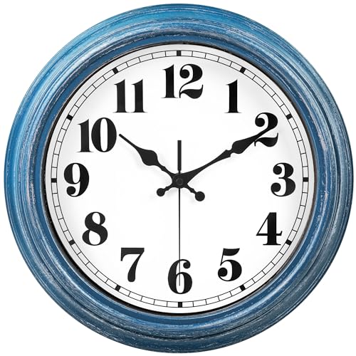 JENLYSTIME 12 Inch Retro Wall Clock Silent Non Ticking Battery Operated Movement Easy to Read Wall Clocks Decorate for Bedroom Living Room Kitchen Office(Blue) - color: 12 Retro Blue