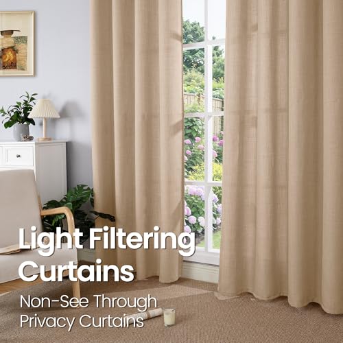 BGment Tan Curtains 54 Inch Length 2 Panels Set for Bedroom | Faux linen Burlap Texture,Living Room,Bedroom,Farmhouse,Light Filtering,Semi Sheer,Privacy,Window Drapes,42 x 54 Inch - color: Tan, size: 42"W x 54"L (Pack of 2)