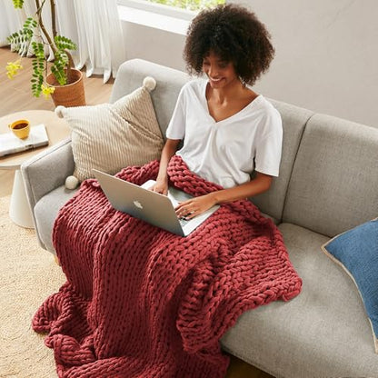 Madison Park Chunky Double Knit All Season Throw Blanket, 50 x 60, Red | Ultra Soft, Acrylic, Cozy Warmth for Sofa or Bed, Lightweight, Boho, OEKO-TEX Certified - color: Red