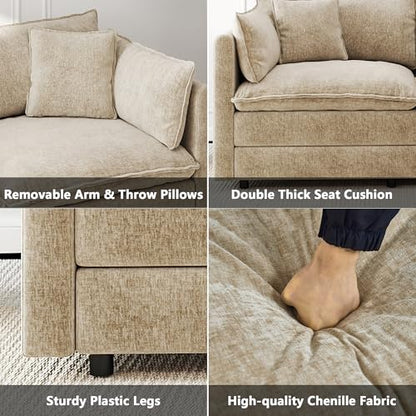 Aoowow Modular Sectional Sofa Modern Convertible Loveseat Couch,77.16 Inch Deep 2-Seater Sofas Comfy Chenille Cloud Sofas and Couches with Pillows for Living Room Apartment（Camel） - color: Camel, size: 2 Seat