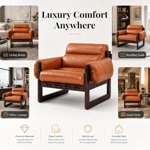 Mid Century Accent Chair, Upholstered Armchair for Living Room (PU-Orange) - color: Pu-orange